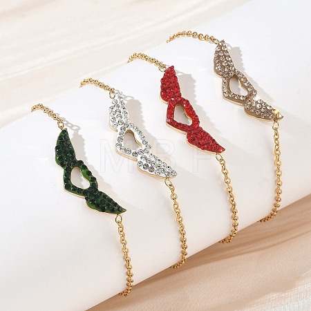 Valentine's Day 304 Stainless Steel Rhinestone Heart with Angel Wings Link Bracelets SA-CBA5F76-01G-1