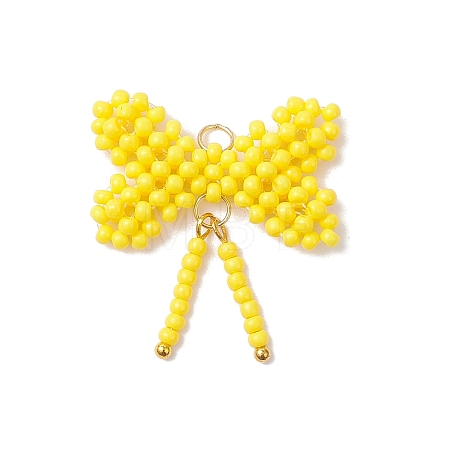 Glass Seed Beaded Bowknot Pendants PALLOY-MZ01055-01-1