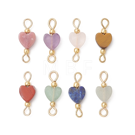 Natural Mixed Gemstone Heart Links Connector Charms PALLOY-JF05035-1