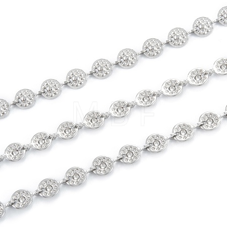 Tarnish Resistant Handmade 304 Stainless Steel Flat Round Charms Link Chains CHS-M004-10P-1