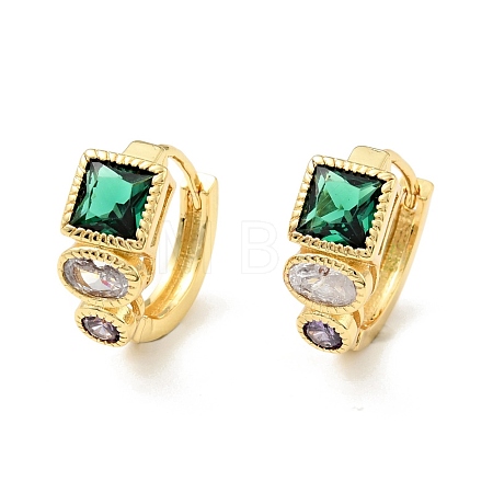Green Cubic Zirconia Square Hoop Earrings EJEW-C028-14G-1