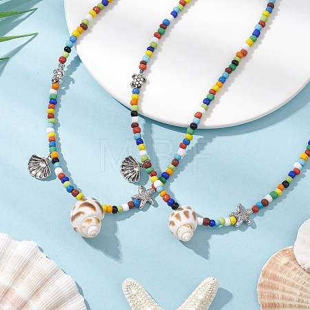 Natural Spiral Shell Pendant Necklaces NJEW-JN05179-1