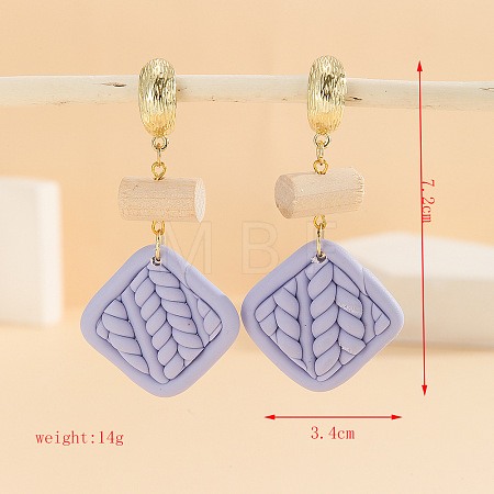 Polymer Clay & Alloy & Wood Woven Dangle Stud Earrings FS-WG7370D-08-1