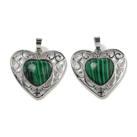 Synthetic Malachite Peach Love Heart Pendants G-G158-01T-1