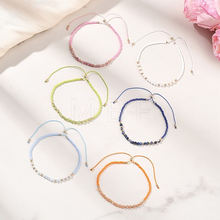 Adjustable Glass Seed & Natural Gemstone Beads Slider Bracelets for Women BJEW-JB13634-1