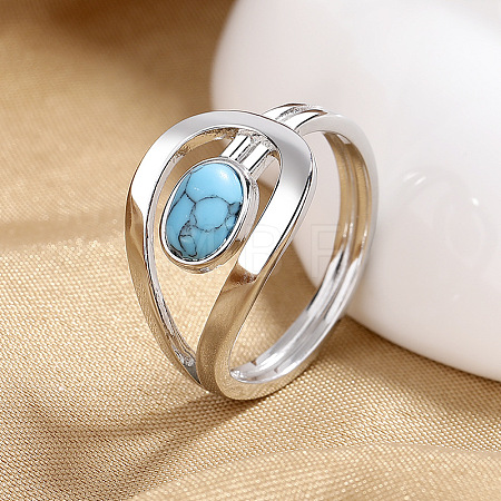 Oval Brass with Synthetic Turquoise Finger Rings FS-WG5DC9A-01-1
