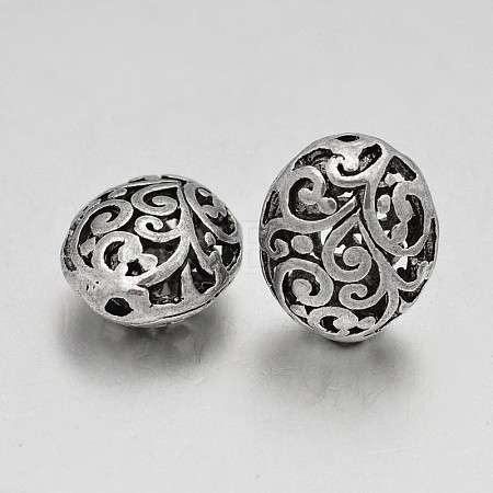 Tibetan Style Oval Alloy Filigree Hollow Beads PALLOY-J564-05AS-1