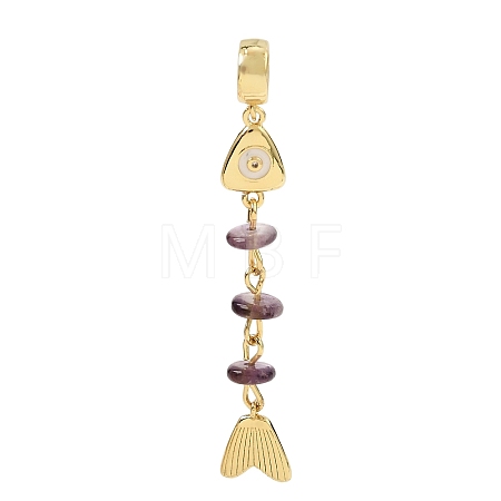 Brass Pave Cubic Zirconia Clear Cubic Zirconia & Natural Amethyst & Enamel European Dangle Charms GG-CBA3401-01G-B04-1