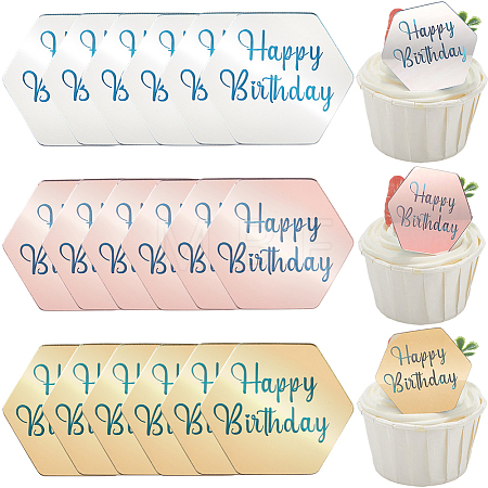 21Pcs 3 Colors Mirror Effect Acrylic Birthday Cupcake Insert Card Decoration AJEW-SP0001-67B-1