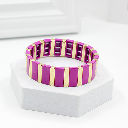 Baking Paint Alloy Rectangle Beaded Stretch Bracelets FS-WGFC15B-04-1