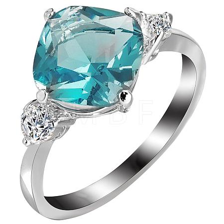 Fashion Classical Platinum Plated Brass Elegant Square Cubic Zirconia Rings RJEW-EE0001-100P02-B-1