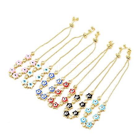 Clear Cubic Zirconia & Enamel Star with Evil Eye Links Slider Bracelet BJEW-A127-03G-1