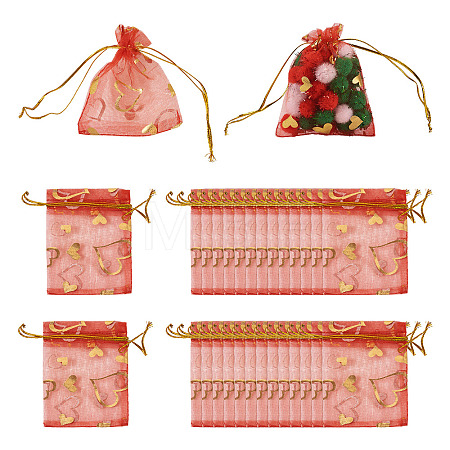 50Pcs Heart Printed Organza Bags OP-TADJ0001-01F-1
