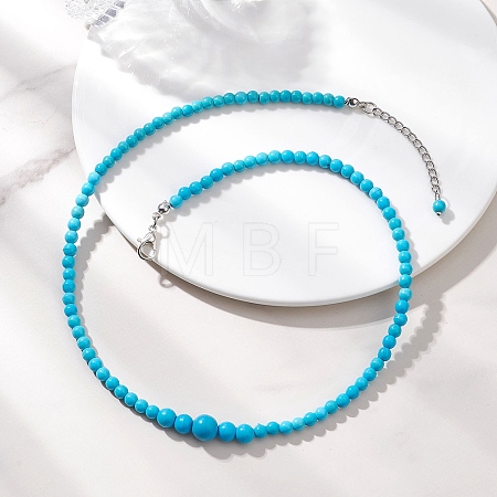 Dyed Synthetic Turquoise Round Graduated Beaded Necklaces for Women NJEW-JN05791-1