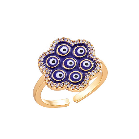 Brass Micro Pave Cubic Zirconia Enamel Cuff Open Rings for Women WG5EFAC-01-1