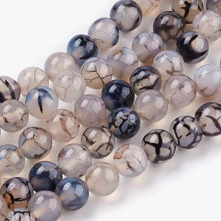 Round Natural Dragon Veins Agate Beads Strands X-G-S124-8mm-1