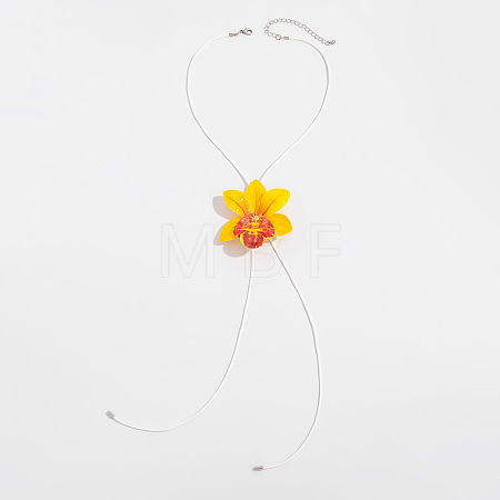 Cloth Flower Pendant Imitation Leather Waxed Cord Tassel Y Necklaces FS-WG643B1-03-1