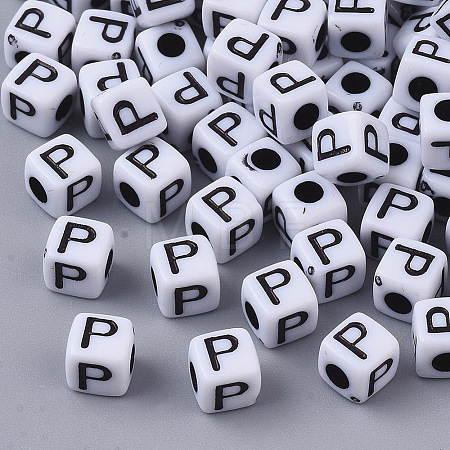 White Opaque Acrylic Beads X-MACR-R869-02P-1