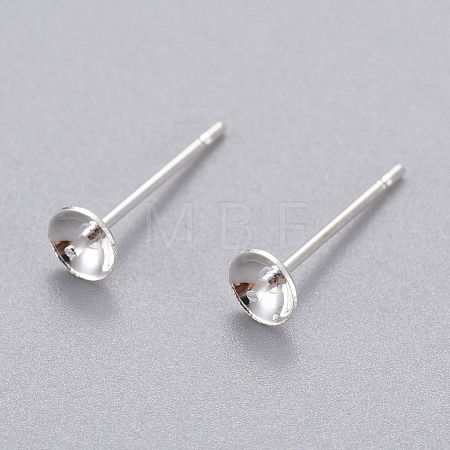 304 Stainless Steel Post Stud Earring Settings For Half Drilled Bead STAS-H558-08S-1
