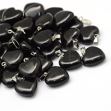 Heart Natural Black Stone Pendants X-G-Q371-05-1