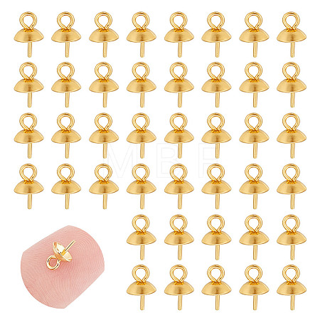 60Pcs PVD Vacuum Plating 304 Stainless Steel Cup Pearl Peg Bails Pin Pendants STAS-UN0053-59-1
