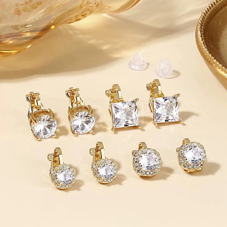 Brass Micro Pave Clear Cubic Zirconia Cuff Earrings EJEW-Z148-01G-1