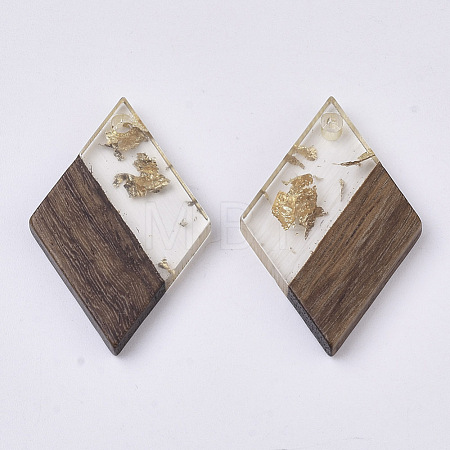 Transparent Resin & Walnut Wood Pendants X-RESI-T042-01-A01-1