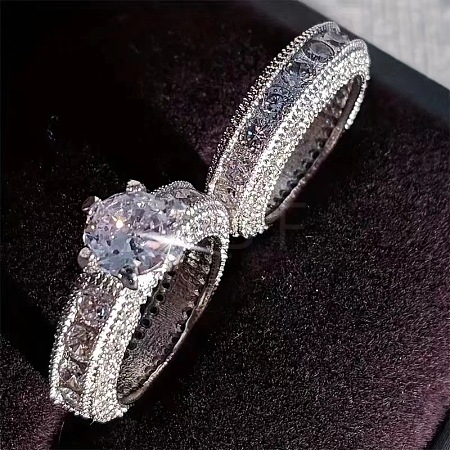 2Pcs Alloy with Crystal Rhinestone Finger Rings for Couple FS-WG6A3A8-01-1