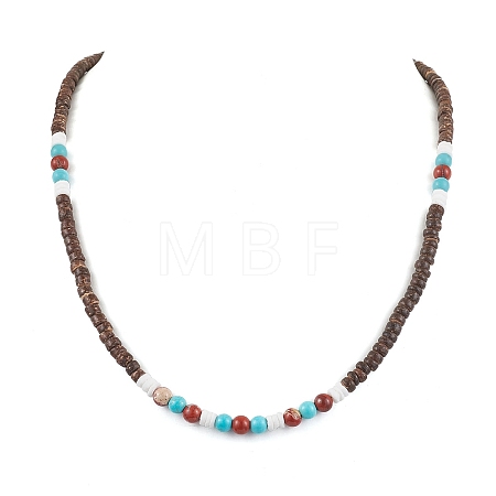 Summer Beach Natural Red Jasper & Synthetic Turquoise & White Shell & Coconut Beaded Necklaces NJEW-JN05011-1