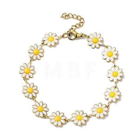 Ion Plating(IP) Enamel Flower Link Chain Bracelet BJEW-C023-03G-1