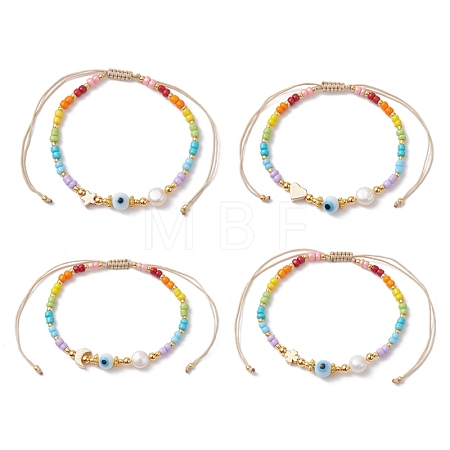Colorful Glass Seed & Brass Braided Bead Bracelet BJEW-JB10138-1