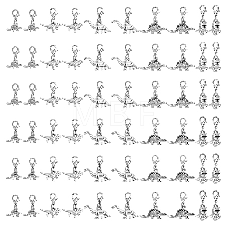 60Pcs 5 Styles Tibetan Style Alloy Dinosaur Pendant Decorations HJEW-HY0001-26-1
