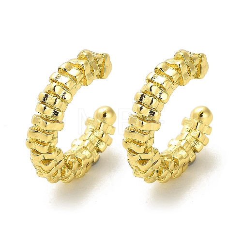 Brass Square Beaded Cuff Earrings EJEW-L270-002G-1