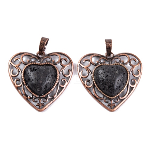 Natural Lava Rock Peach Love Heart Pendants G-G158-01-06-1