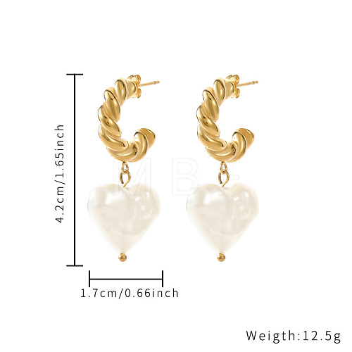 Heart Stainless Steel with Imitation Pearl Gold Plated Earrings JZ8355-1-1