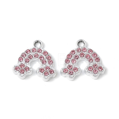 Alloy Pink Rhinestone Pendants PALLOY-E775-15P-1