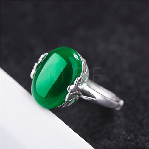 Oval Natural Green Onyx Agate Adjustable Ring FIND-PW0021-04C-1