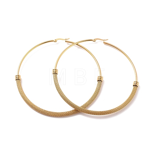 Vacuum Plating 201 Stainless Steel Mesh Chain Shape Big Hoop Earrings with 304 Stainless Steel Pin for Women EJEW-F280-21B-G-1