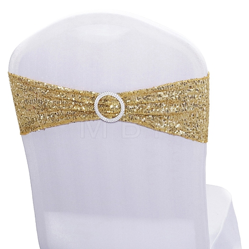 Spandex Stretchy Sequin Chair Sashes with Buckles for Wedding Reception HULI-PW0002-121B-1