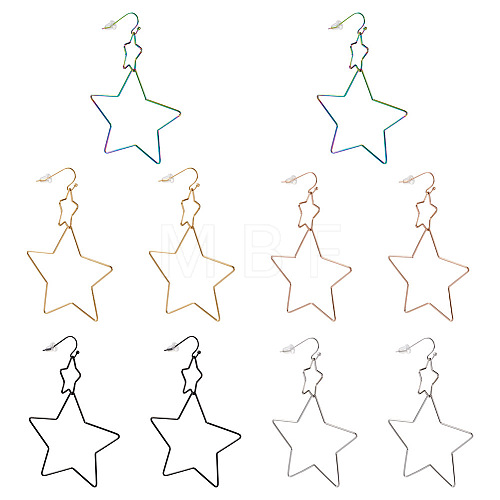 Yilisi 5Pairs 5 Colors Interlock Double Open Stars Dangle Earrings EJEW-YS0001-03-1