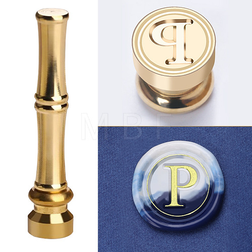 Golden Tone Brass Wax Seal Stamp Head with Bamboo Stick Shaped Handle STAM-K001-05G-P-1