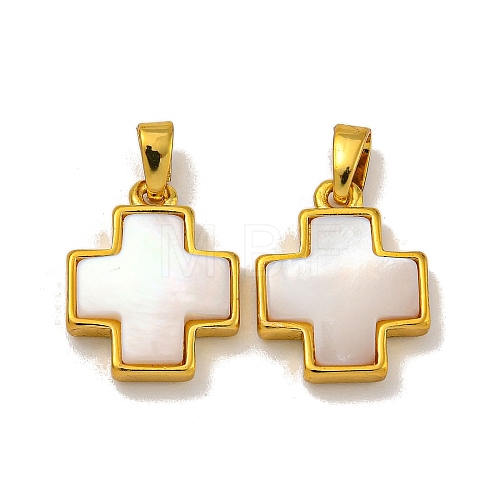 Rack Plating Brass Natural White Shell Pendants KK-U025-03G-01-1