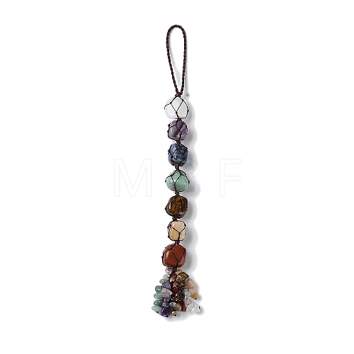 7 Chakra Nuggets Natural Gemstone Pouch Pendant Decoration HJEW-H060-01-1
