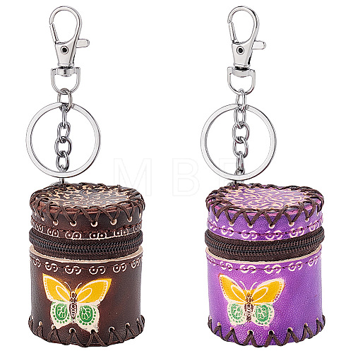 Olycraft 2Pcs 2 Colors Butterfly Pattern Leather Cylinder Wallets AJEW-OC0004-88-1