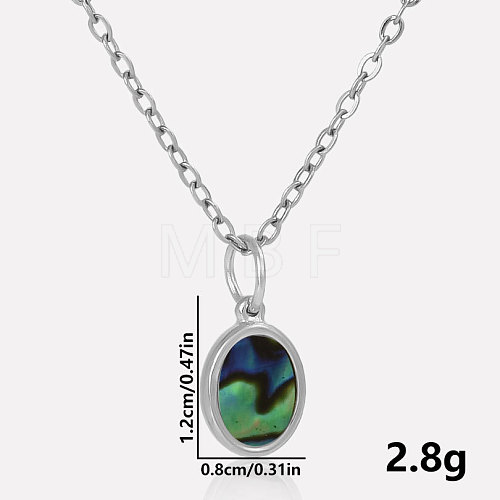 304 Stainless Steel Pave Natural Paua Shell Geometric Oval Pendant Necklaces KL8713-1-1