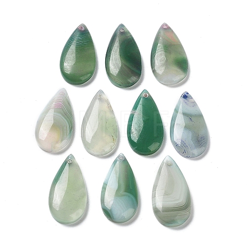 Dyed & Heated Natural Green Agate Pendants G-G065-03D-1