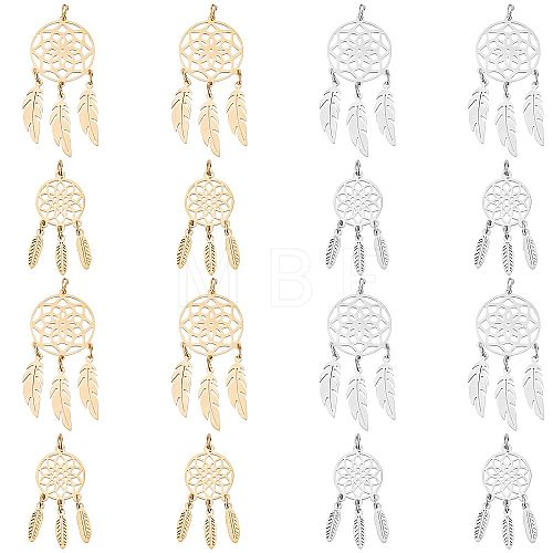 8Pcs 4 Style 201 & 304 Stainless Steel Pendants STAS-SC0004-28-1