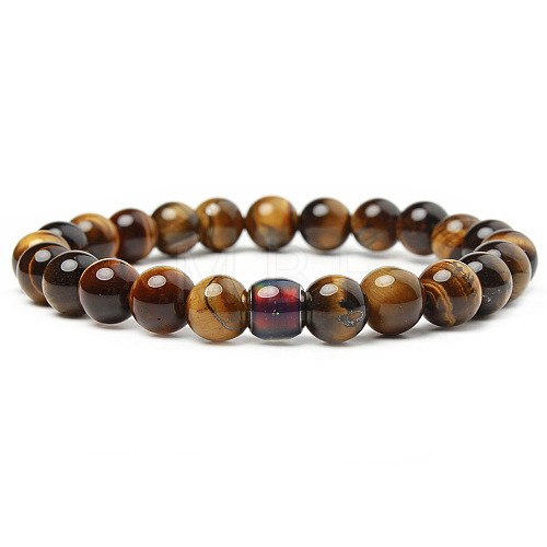 Natural Tiger Eye Round Beaded Stretch Bracelets ZO4749-4-1