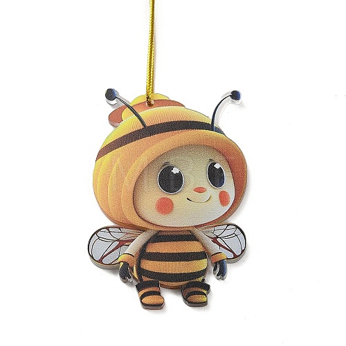 Cute Bees Acrylic Pendant Decoration HJEW-G026-01C-1