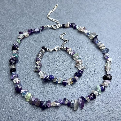 Natural Fluorite Chip Beaded Necklaces for Women IW6789-13-1